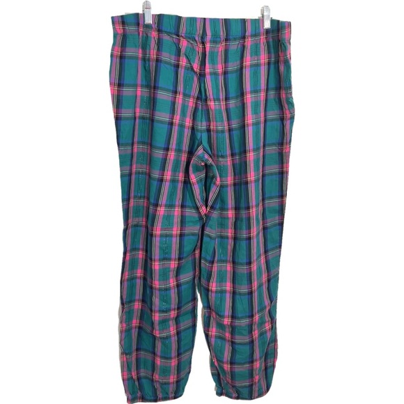 Victoria’s Secret Pink Green Plaid Pajama Pants Elastic Ankles L Short 26” Ins - Picture 2 of 9